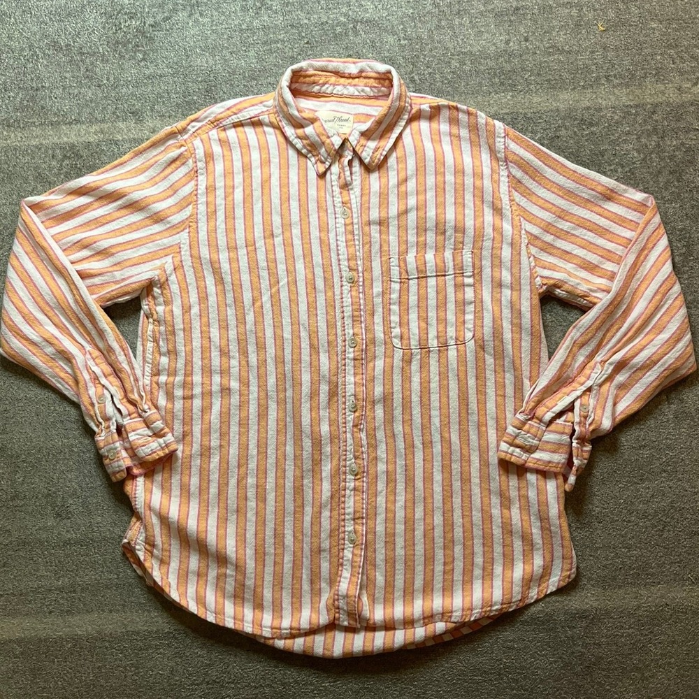 Universal Thread Womens Small Relaxed Fit Linen Striped Button Down Shirt Pink